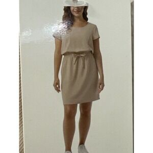 32 Degrees Cool Tan Drawstring Waist Short Sleeve Casual Dress